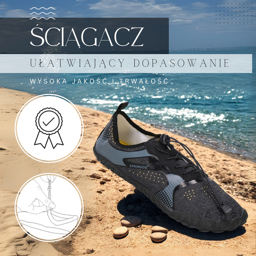 Buty do wody, męskie rozm. 45 szybkoschnące buty na plaże, szaro-czarne  