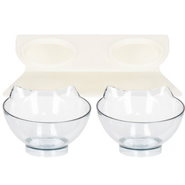 Podwójna miska dla psa i kota z podstawką antypoślizgowa przeźroczyste