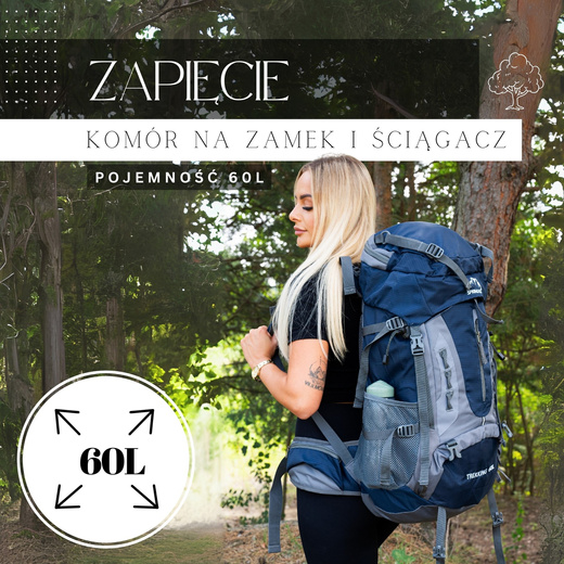 Plecak turystyczny 60 L trekkingowy wielofunkcyjny z gwizdkiem granatowy
