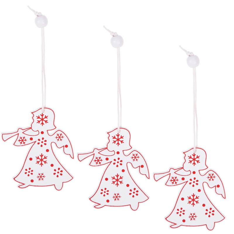 Świąteczne zawieszki 6,5cm drewniane aniołki zestaw 3 szt. biały