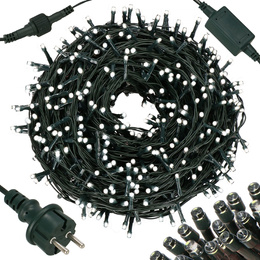 Kurtyna świetlna 300 led girlanda, lampki zewnętrzne sople zimny biały + flash