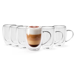 Szklanki termiczne do latte kawy i herbaty 6 szt. 350 ml z uchwytem i podwójnym dnem