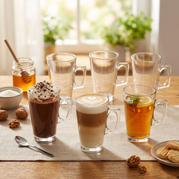 Szklanki do kawy latte mrożonej deserów 255 ml wysokie z uchem komplet 6 szt.