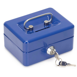 Kasetka na pieniądze 12,5x9,5x6,5 cm metalowy sejf pudełko niebieskie