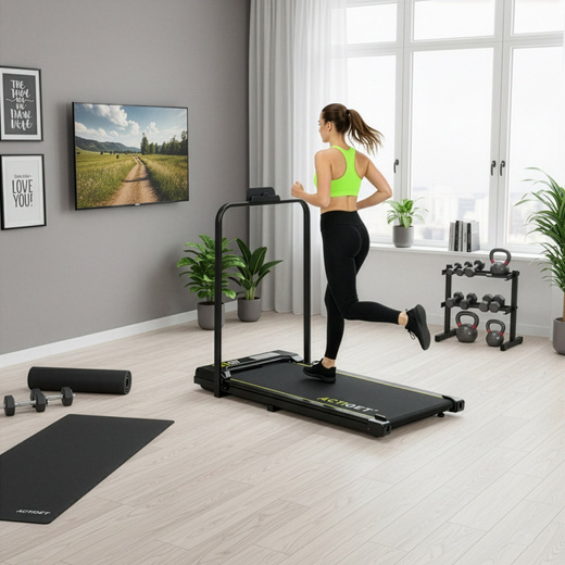 Bieżnia domowa elektryczna 6 km/h do biegania i chodzenia, z pilotem składana, cicha praca
