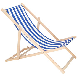 Leżak ogrodowy, drewniany z 3-stopniową regulacją, plażowy, balkonowy, biało-niebieskie pasy