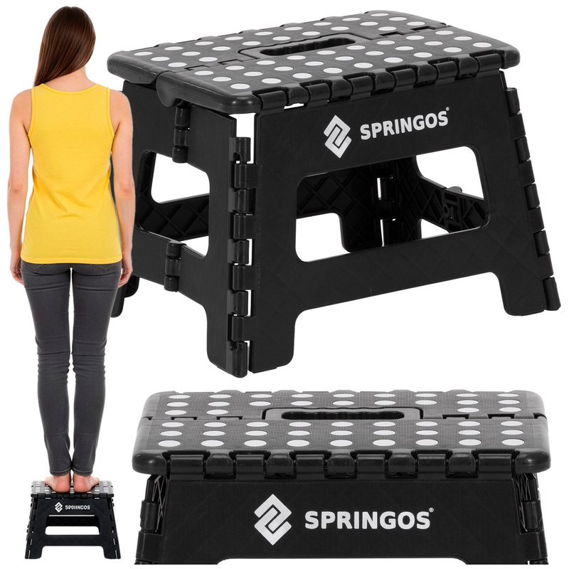 Stołek składany, schodek pomocniczy 150 kg podest antypoślizgowy, czarny