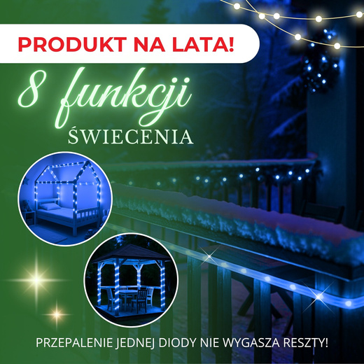 Wąż świetlny 240 Led niebieski 10m z programatorem IP44