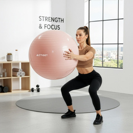 Piłka 65 cm do ćwiczeń pilates, rehabilitacyjnych, stretchingu z pompką, pudrowy róż