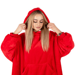 Kocobluza damska męska oversize koc bluza 2w1 z kapturem XXL ciepła czerwone