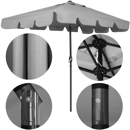 Parasol ogrodowy 240 cm duży składany z korbką na balkon, taras jasnoszary