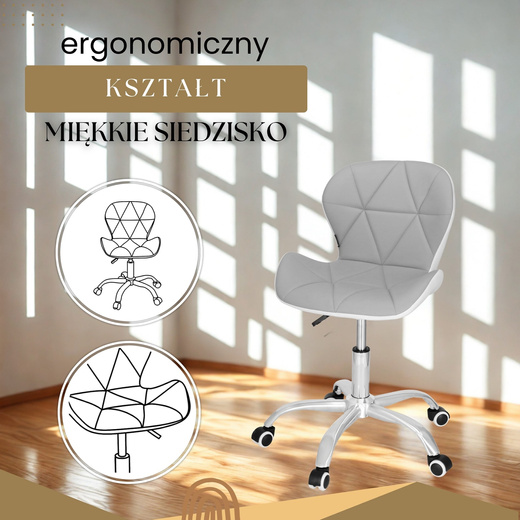 Fotel biurowy obrotowy krzesło na kółkach, do nauki, pracy przed komputerem szaro-białe