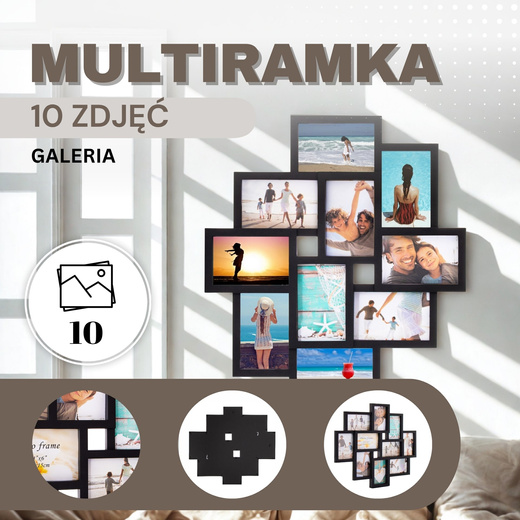 Ramka na zdjęcia 10 zdjęć multiramka 10x15 czarna