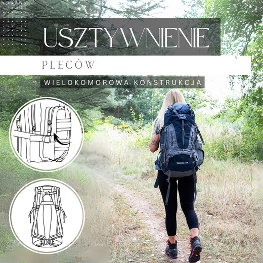 Plecak turystyczny 60 L trekkingowy wielofunkcyjny z gwizdkiem granatowy