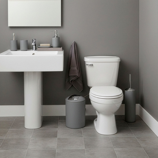 Zestaw łazienkowy 6w1 akcesoria do wc łazienki loft szczotka kubki kosz dozownik szary