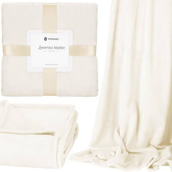 Narzuta na łóżko, pled 90x160 cm koc na kanapę kremowy