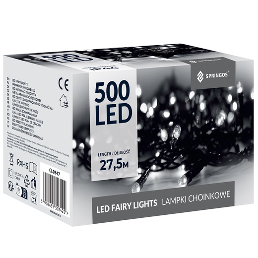 Lampki choinkowe 500 led zimne białe 27,5 m oświetlenie IP44