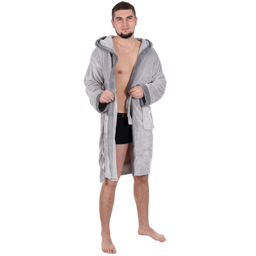 Szlafrok męski z polaru rozm. M/L z paskiem szary