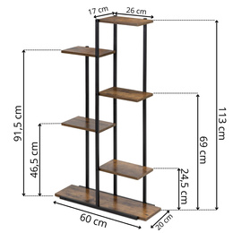 Kwietnik metalowy 113 cm stojak na kwiaty z 6 półkami loft wielopoziomowy nowoczesny