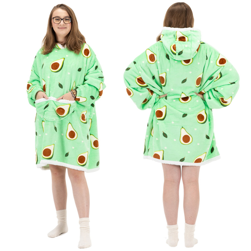 Kocobluza damska oversize koc bluza 2w1 z kapturem ciepła szlafrok futrzak zielony