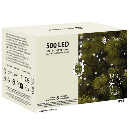 Lampki choinkowe 500 Led zimny biały+ niebieski flash 41,5 m oświetlenie świąteczne IP44