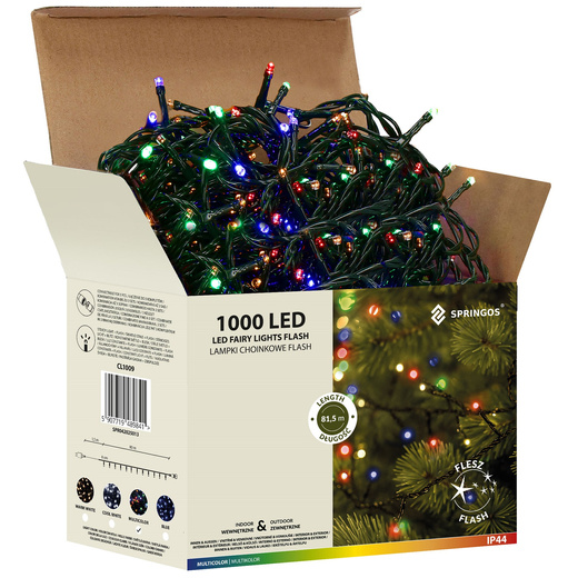 Lampki choinkowe 1000 Led multikolor niebieski flash 81,5 m oświetlenie świąteczne IP44