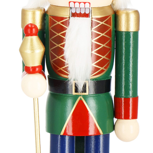 Dziadek do orzechów 38 cm z berłem, drewniany żołnierzyk niebiesko-zielony, figurka świąteczna