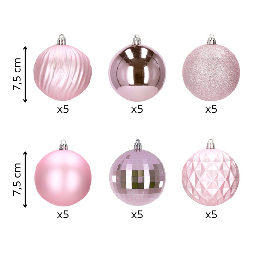 Bombki choinkowe 30 szt. różowy 8cm zestaw choinkowy