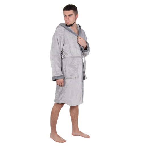 Szlafrok męski z polaru rozm. M/L z paskiem szary