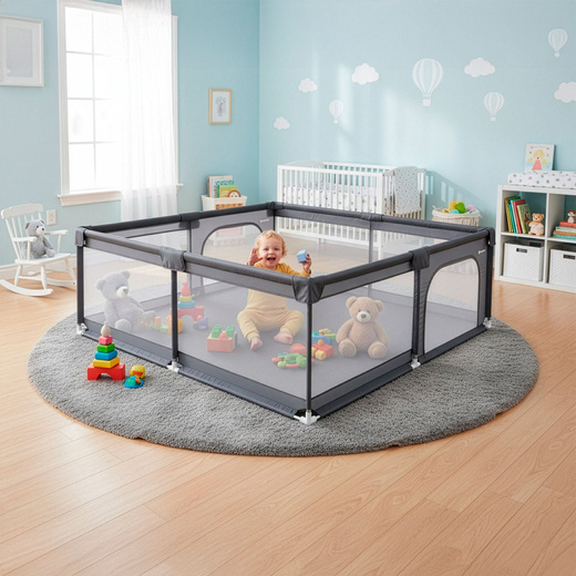 Kojec dla dzieci, zamykany 180x150x66 cm składany, turystyczny, szary