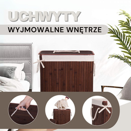Bambusowy kosz na pranie 72 L z pokrywą ciemny brązowy