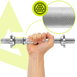 Gryf krótki 36 cm do hantli z zaciskami zestaw 2 szt. gwintowane śr. 28 mm stal chromowana