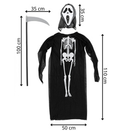 Strój na Halloween dla dzieci kostium śmierć z maską, peleryną i kosą kostucha przebranie