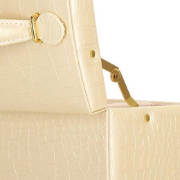 Szkatułka na biżuterię ekoskóra 17,5x14x12,5 cm ecru organizer z przegródkami