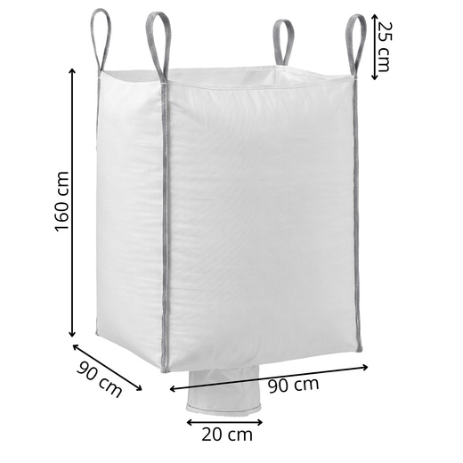 Big Bag worek z lejem 1000 kg mocny na gruz 160x90x90 cm kontener z uchwytami biały
