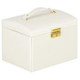 Szkatułka na biżuterię ekoskóra 17,5x12x13,5 cm kremowy organizer z przegródkami