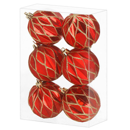 Bombki choinkowe 7 cm 6 szt.  zestaw ozdoby świąteczne zdobione złoto-czerwone