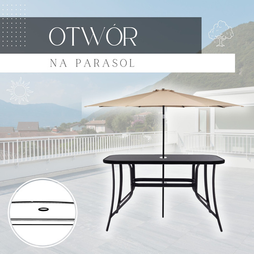 Meble ogrodowe metalowe zestaw dla 8 osób stół 150 cm i 8 krzeseł czarne