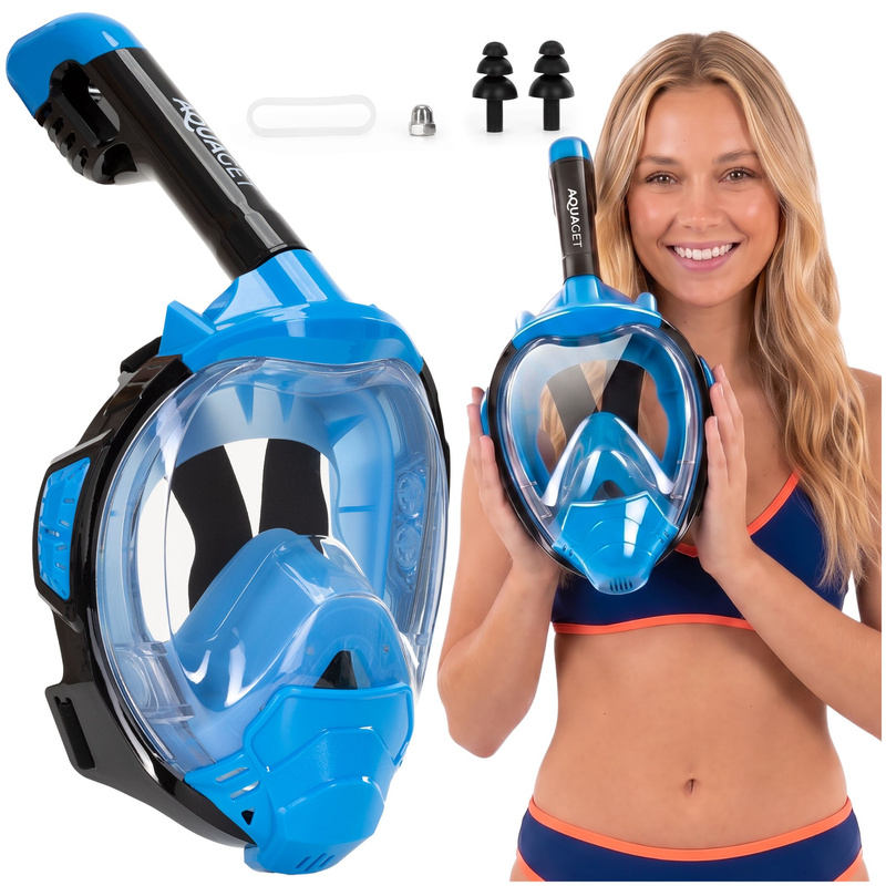 Maska z rurką do nurkowania, snorkelingu L/XL pełnotwarzowa, AntiFog, uchwyt na kamerę