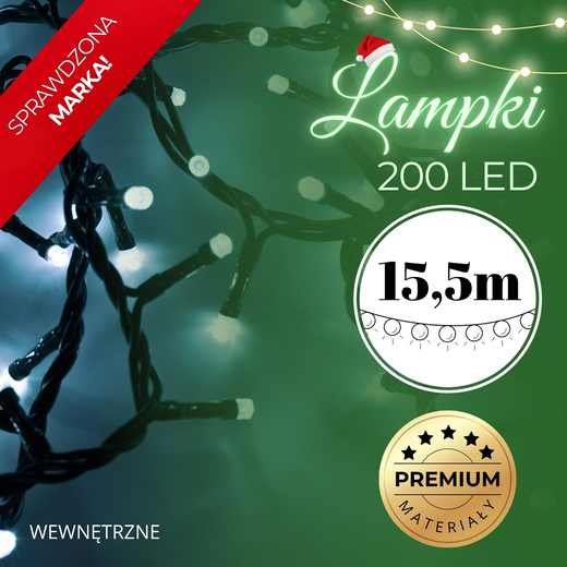Lampki choinkowe 200 Led biały zimny 15,5 m oświetlenie świąteczne