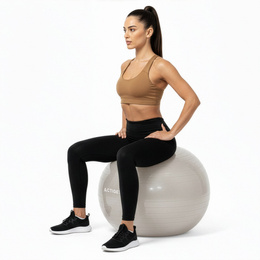 Piłka 65 cm do ćwiczeń pilates, rehabilitacyjnych, stretchingu z pompką, beżowa
