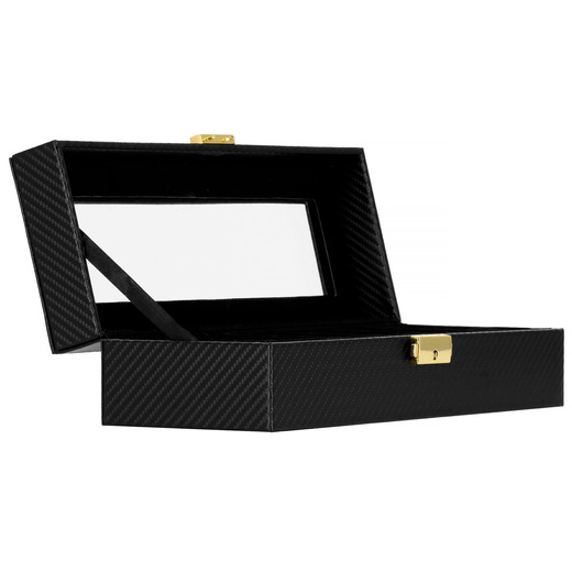 Szkatułka na zegarki 30x11x8 cm czarna ekoskóra organizer z 6 przegródkami