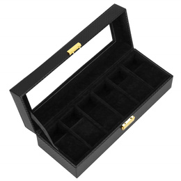 Szkatułka na zegarki 30x11x8 cm czarna ekoskóra organizer z 6 przegródkami