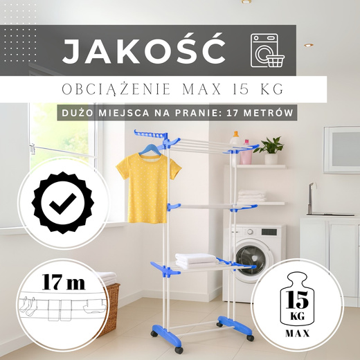 Suszarka na pranie pionowa na kółkach 170x75,5x57 cm składana na ubrania, bieliznę