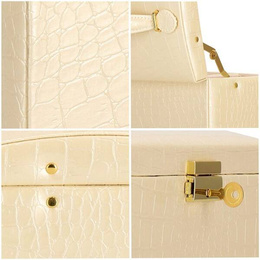 Szkatułka na biżuterię ekoskóra 17,5x14x12,5 cm ecru organizer z przegródkami