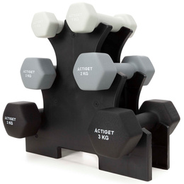 Hantle na stojaku zestaw 6 szt. obciążenia 1 kg, 2 kg, 3 kg do fitnessu, treningu domowego
