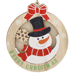 Zawieszka choinkowa bałwan świecąca ozdoba świąteczna drewniana na baterię