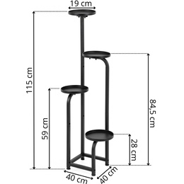 Kwietnik metalowy 115 cm stojak na kwiaty z 4 półkami loft wielopoziomowy nowoczesny