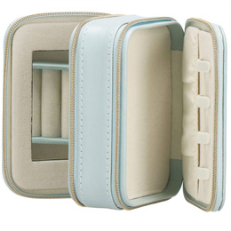 Szkatułka na biżuterię ekoskóra 11,5x8,5x5,5 cm błękitny organizer z przegródkami i lusterkiem
