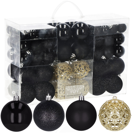 Bombki choinkowe 100 szt. ozdoby świąteczne zestaw mix rozmiarów czarne